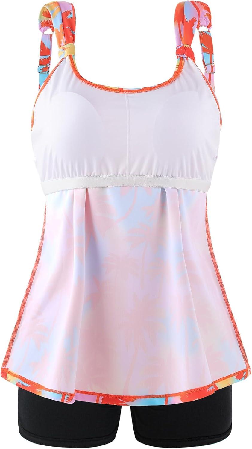 image:imageOcean Blues Womens Tankini Swimsuits Two Piece Bathing Suits Loose Fit Tank Top with BoyshortsOrange Coconut Tree