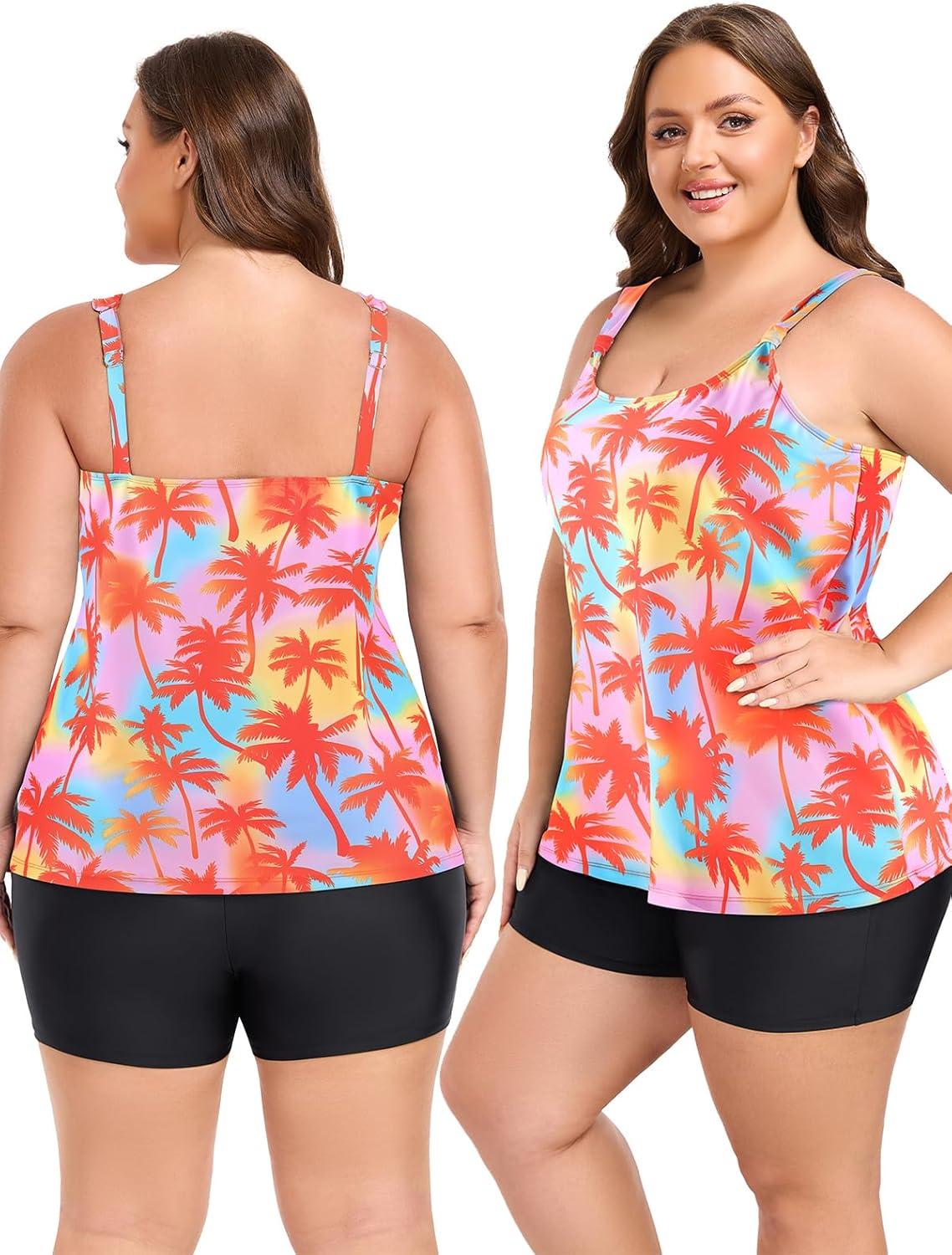 image:imageOcean Blues Womens Tankini Swimsuits Two Piece Bathing Suits Loose Fit Tank Top with BoyshortsOrange Coconut Tree