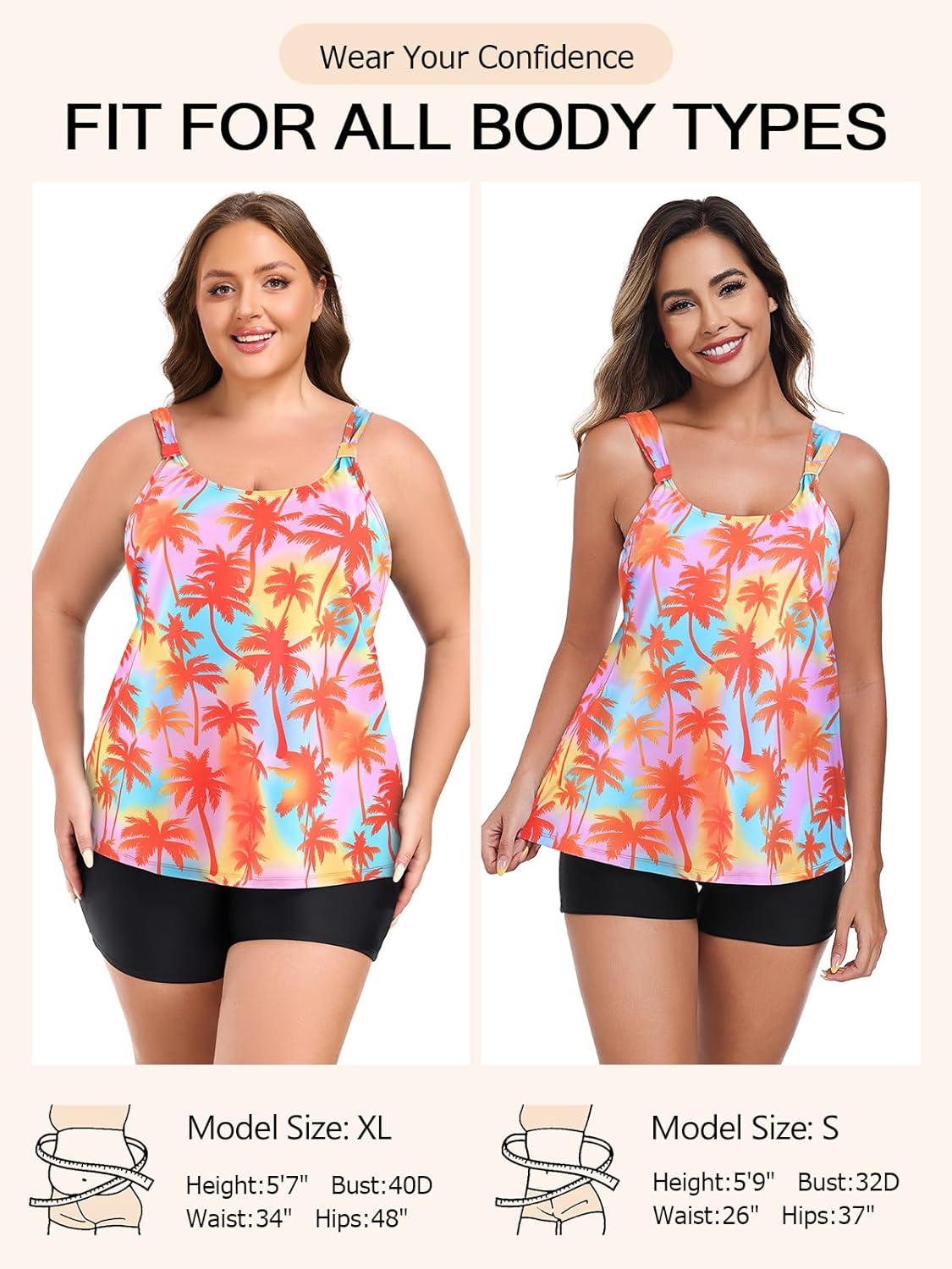 image:imageOcean Blues Womens Tankini Swimsuits Two Piece Bathing Suits Loose Fit Tank Top with BoyshortsOrange Coconut Tree