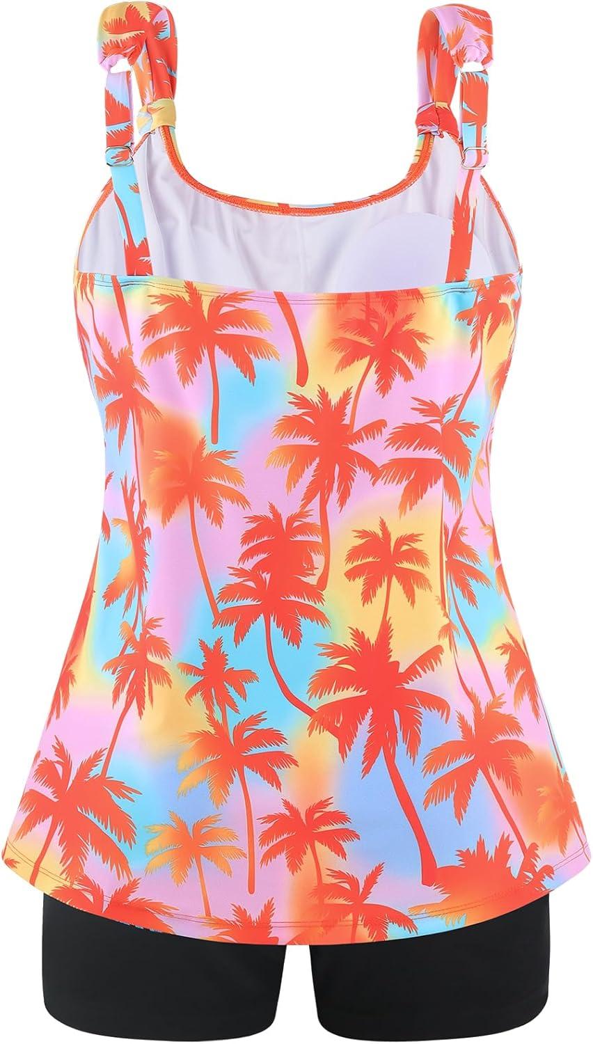 image:imageOcean Blues Womens Tankini Swimsuits Two Piece Bathing Suits Loose Fit Tank Top with BoyshortsOrange Coconut Tree
