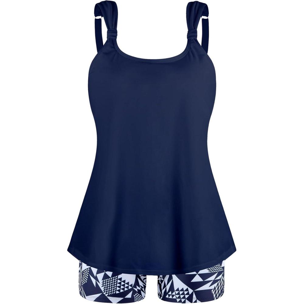 image:imageOcean Blues Womens Tankini Swimsuits Two Piece Bathing Suits Loose Fit Tank Top with BoyshortsNavy Blue
