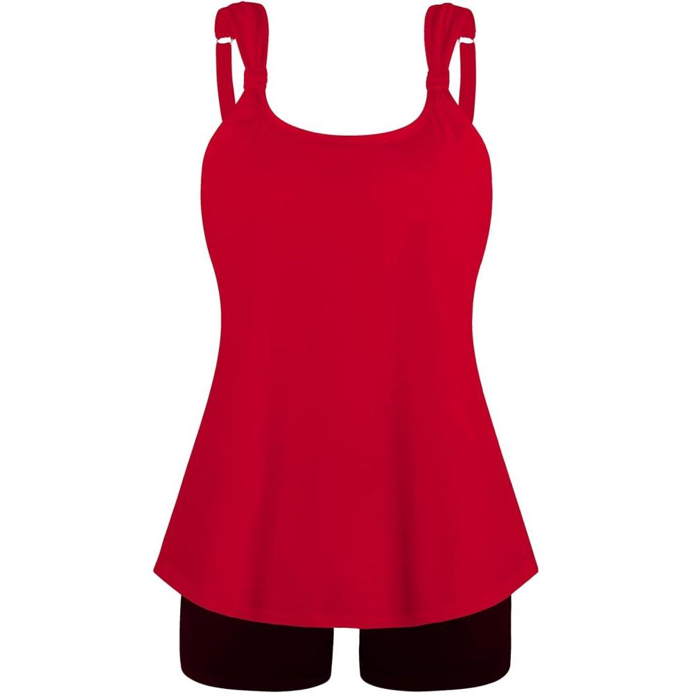 image:imageOcean Blues Womens Tankini Swimsuits Two Piece Bathing Suits Loose Fit Tank Top with BoyshortsRed