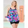 Ocean Blues Women’s High Neckline Tankini Sets Tummy Control Two Piece Bathing Suits Loose Fit Swim Tank Top with Boyshorts(Colorful Leaves and Black)