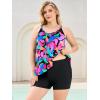 Ocean Blues Women’s High Neckline Tankini Sets Tummy Control Two Piece Bathing Suits Loose Fit Swim Tank Top with Boyshorts(Colorful Leaves and Black)