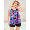 Ocean Blues Women’s High Neckline Tankini Sets Tummy Control Two Piece Bathing Suits Loose Fit Swim Tank Top with Boyshorts(Colorful Leaves and Black)
