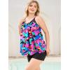 Ocean Blues Women’s High Neckline Tankini Sets Tummy Control Two Piece Bathing Suits Loose Fit Swim Tank Top with Boyshorts(Colorful Leaves and Black)