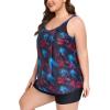 Ocean Blues Women’s High Neckline Tankini Sets Tummy Control Two Piece Bathing Suits Loose Fit Swim Tank Top with Boyshorts(Jungle and Black)