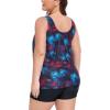 Ocean Blues Women’s High Neckline Tankini Sets Tummy Control Two Piece Bathing Suits Loose Fit Swim Tank Top with Boyshorts(Jungle and Black)