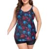 Ocean Blues Women’s High Neckline Tankini Sets Tummy Control Two Piece Bathing Suits Loose Fit Swim Tank Top with Boyshorts(Jungle and Black)