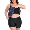 Ocean Blues Women’s High Neckline Tankini Sets Tummy Control Two Piece Bathing Suits Loose Fit Swim Tank Top with Boyshorts(Jungle and Black)