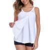 Ocean Blues Women’s High Neckline Tankini Sets Tummy Control Two Piece Bathing Suits Loose Fit Swim Tank Top with Boyshorts(White and Black)