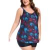 Ocean Blues Women’s High Neckline Tankini Sets Tummy Control Two Piece Bathing Suits Loose Fit Swim Tank Top with Boyshorts(Jungle and Black)