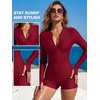 Ocean Blues Women’s Long Sleeve One Piece Bathing Suit Athletic Boyleg One Piece Swimsuit UPF 50+ Sun Protection Rash Guard(Wine Red)