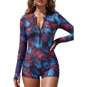 Ocean Blues Women’s Long Sleeve One Piece Bathing Suit Athletic Boyleg One Piece Swimsuit UPF 50+ Sun Protection Rash Guard(Jungle)