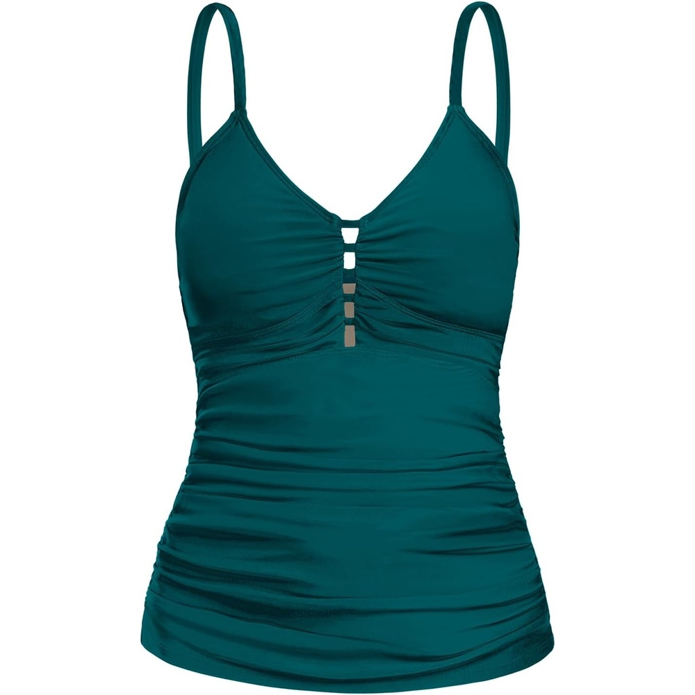 image:imageOcean Blues Womens Retro Tankini Swimsuit Shirring Tummy Control Tankini Top OnlyDark Green