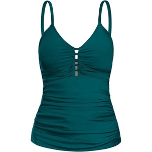 Ocean Blues Women’s Retro Tankini Swimsuit Shirring Tummy Control Tankini Top Only(Dark Green)